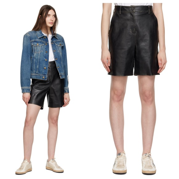Golden Goose Journey Bermuda Bull Leather Lived In Aspect Black Shorts - Picture 1 of 15